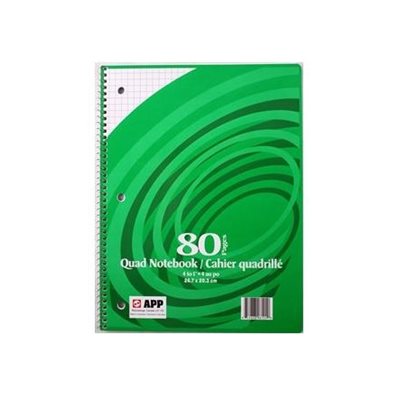 CAHIER SPIRALE QUAD. 4C / 1" 80 PAGES